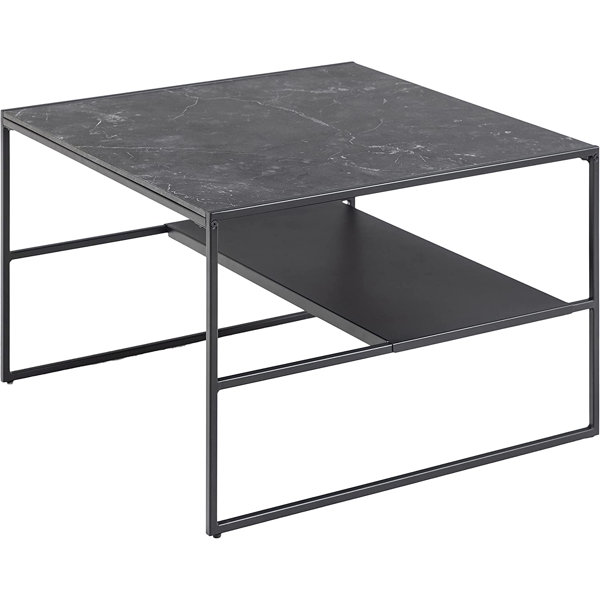 Ivy Bronx Coffee Table With One Shelf, Marble Effect Top, Black Metal